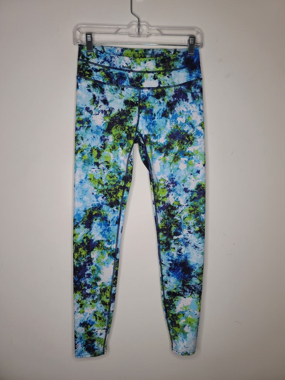 Athleta blue green white athletic workout leggings pants - small